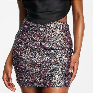 NWT- ASOS Curve Women’s Multi-Color Sequin Lined Mini Skirt Size 18
